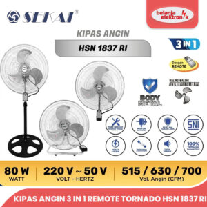Sekai Kipas Angin Tornado 3In1 Berdiri / Dinding / Meja Hsn 1837 Ri 18 Inch Remote Control